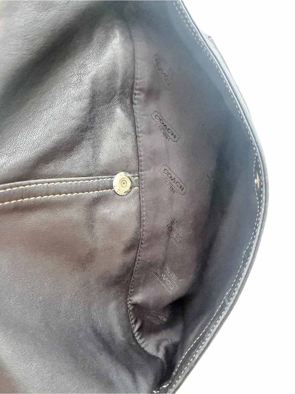 Coach Black Leather Messenger Bag with Contrast Stitching